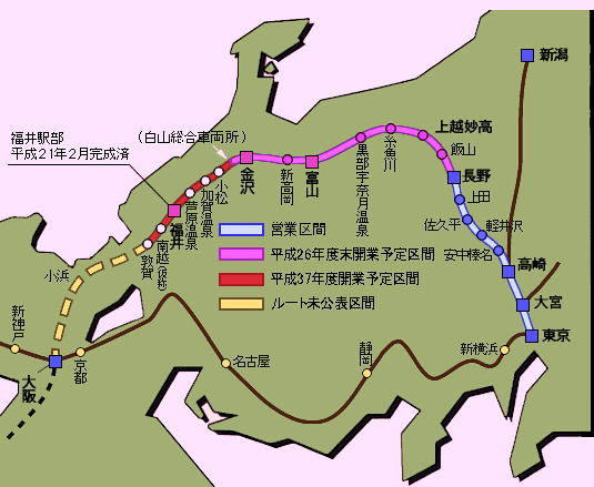 北陸新幹線-グランクラスの路線図-１